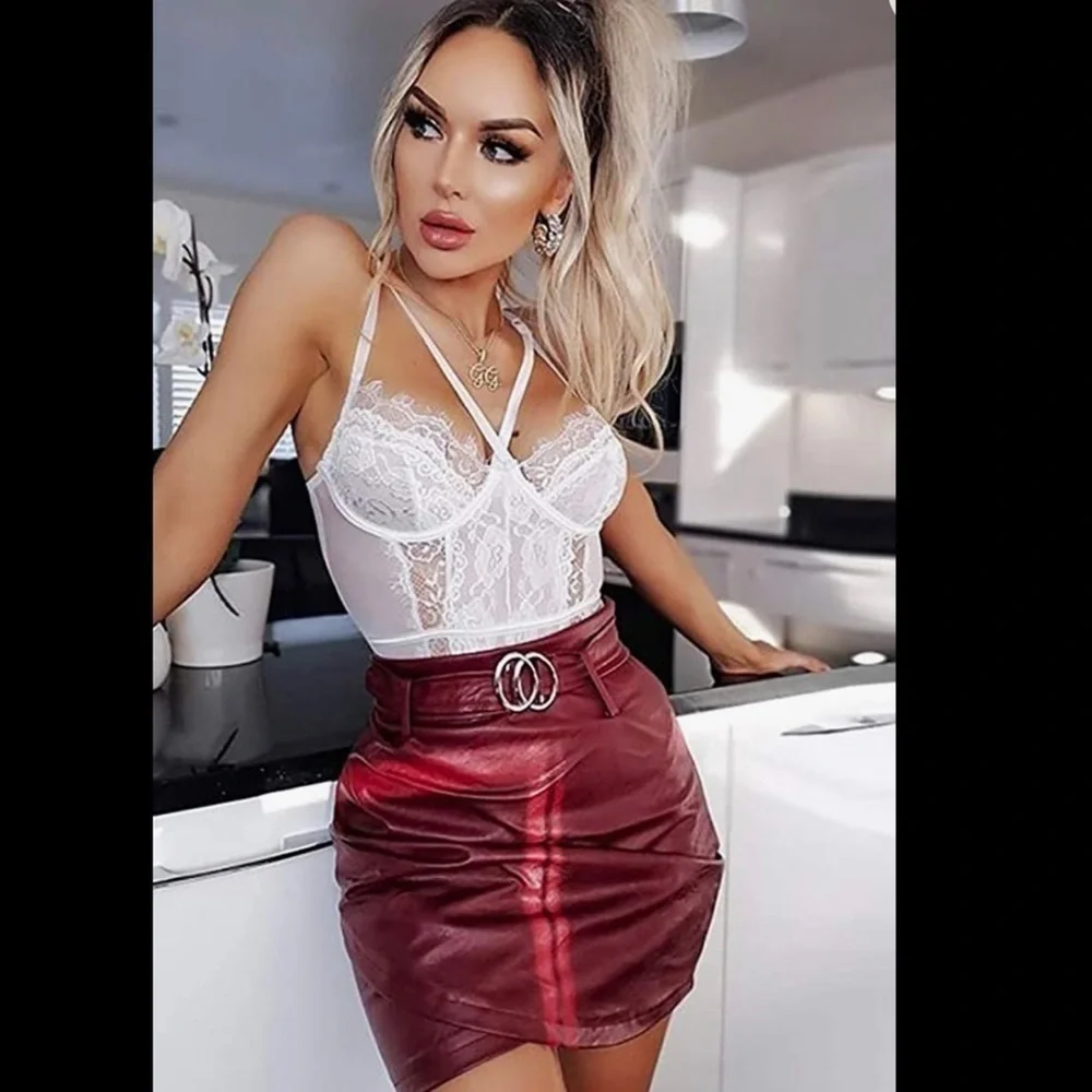 Red eyelash lace bodysuit lingerie